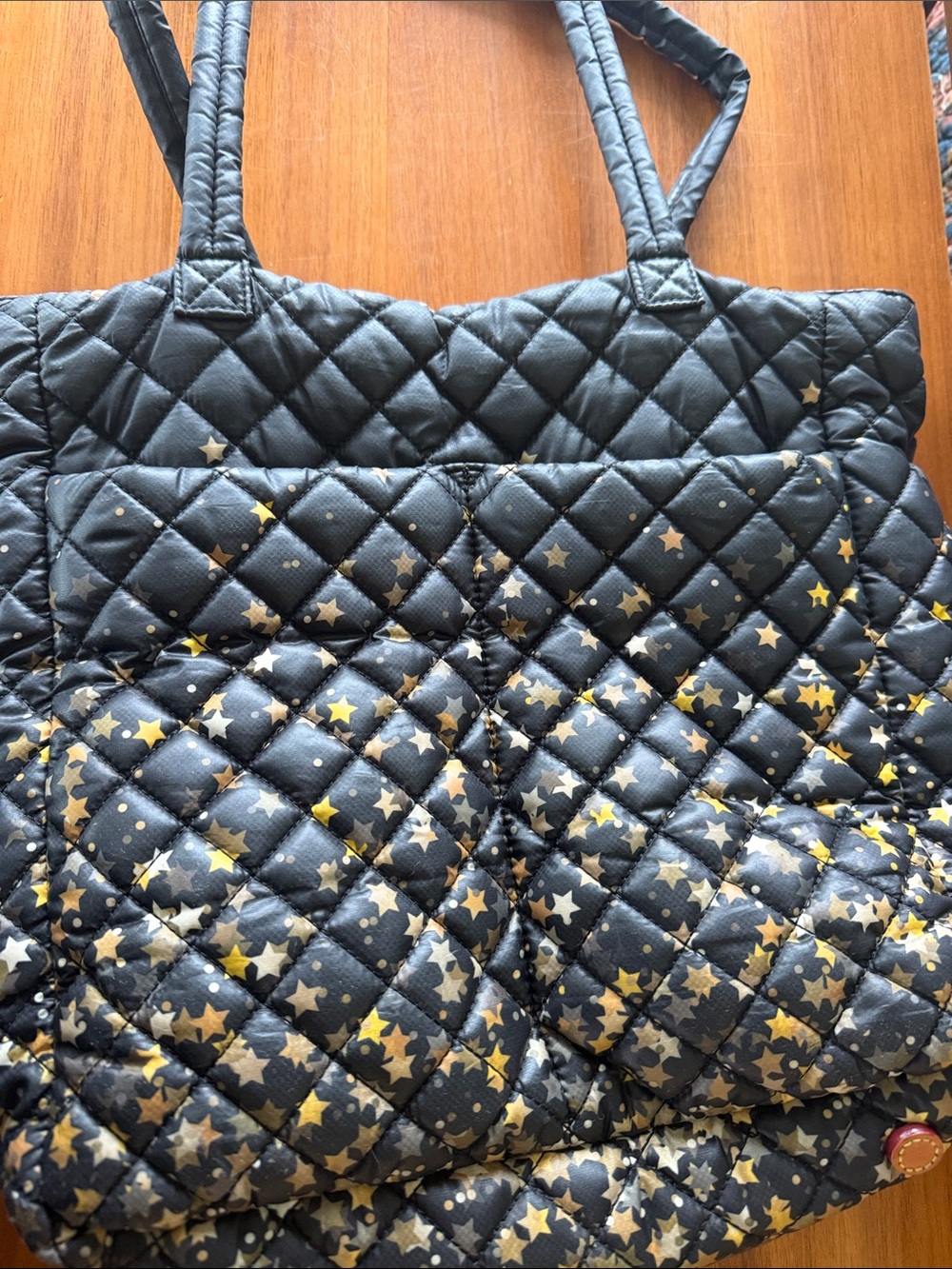 MZ Wallace Black Quilted Quattro Tote with Gold Star Print - Picture 4 of 6